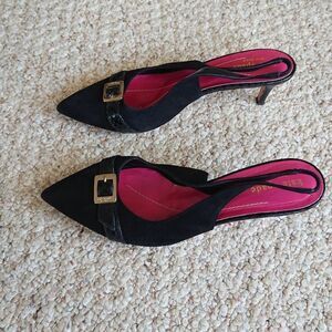 kate spade gold buckle suede leather slingback pump size 7.5B